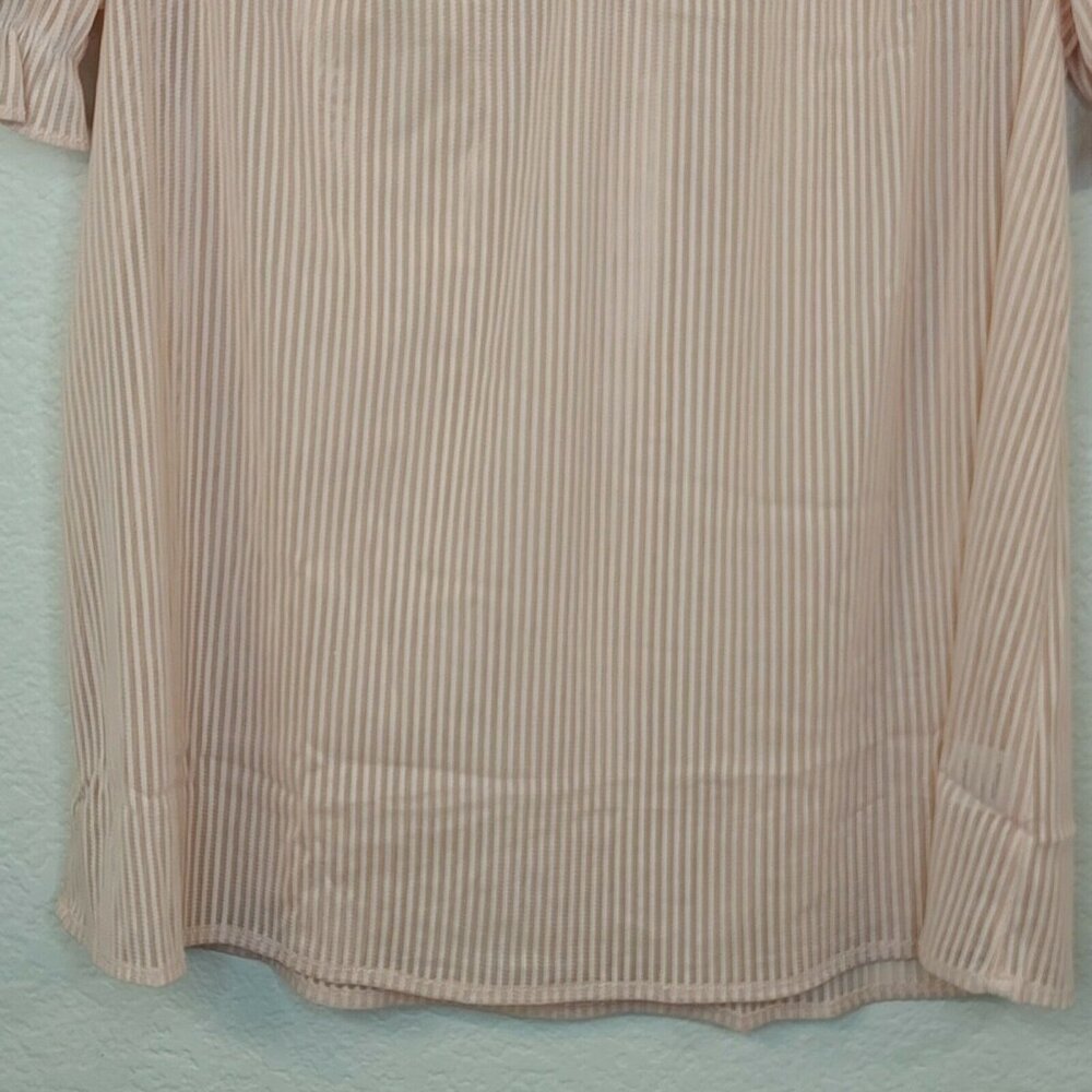 Story On Shirt Women Medium Pink Stripe Popover Sheer Peasant Boho Casual Summer - Picture 9 of 12